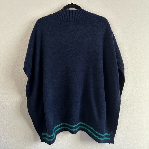 FREE PEOPLE Harbour Stripe Cable Poncho in Navy and Green One Size - Picture 7 of 11